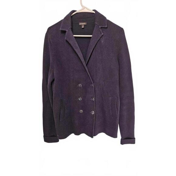 Talbots Jackets & Blazers - Talbots Women's Navy Blue Double-Breasted Knit Blazer Sweater Size Medium